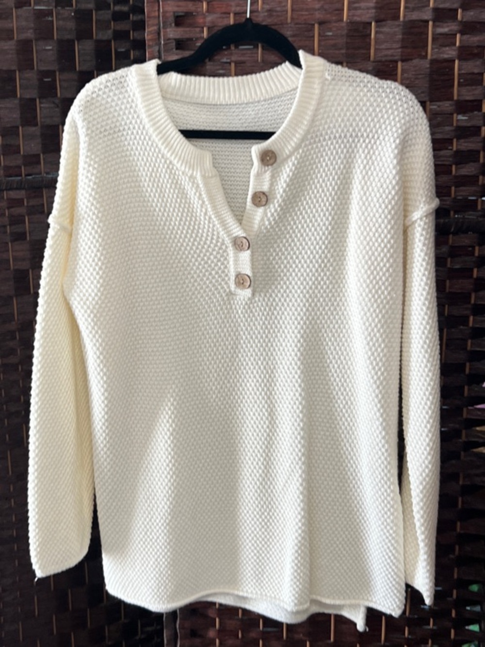 Cream Button-Front Knit Sweater